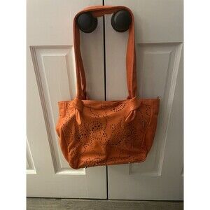 Roberta Gandolfi Italian Orange Leather Tote Bag Perforated Cutout